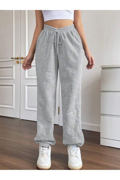 Genel Markalar Kadın Jogger Kalın Kumaş Lastik Paça Eşofman Altı