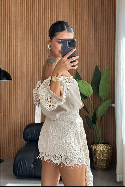 Bak'ap Fusta mini Scallop - Detaliu din dantela si cravata