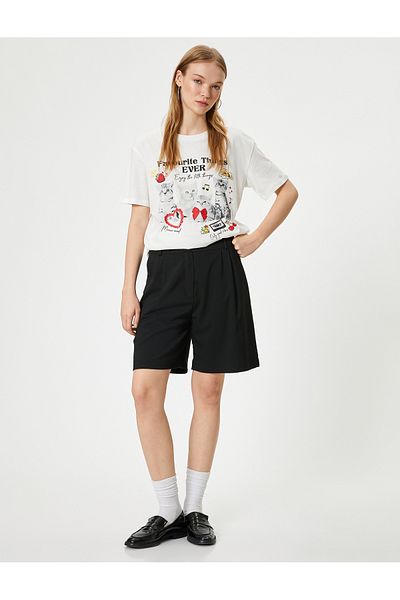 Koton Relax Fit Cat Printed Crew Neck Short Sleeve T-Shirt