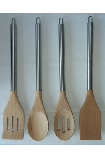 Evmoni Ahşap Servis Takımı, 4 Parça, Metal Saplı, Ahşap Kaşık Takımı, Kepçe, ...