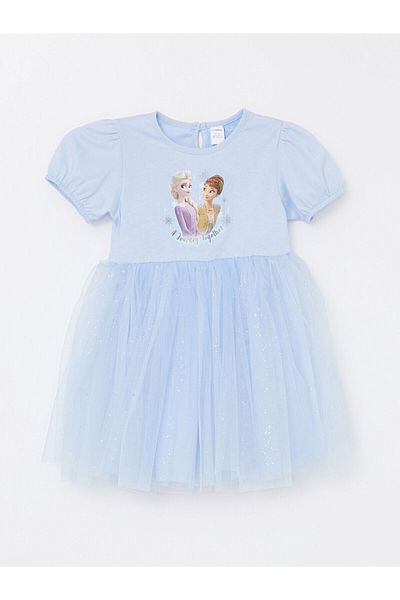 LC Waikiki LCW Elsa bedrucktes Baby-Mädchenkleid – Rundhalsausschnitt, kurze Ärmel