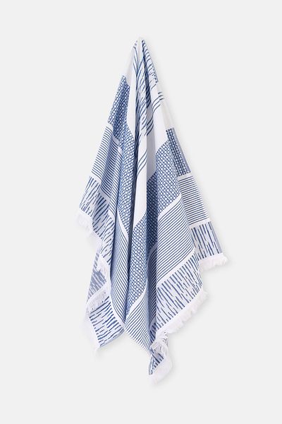 Dagi 85X150 Modell, weiß-blau gestreiftes, gemustertes Atlas-Handtuch