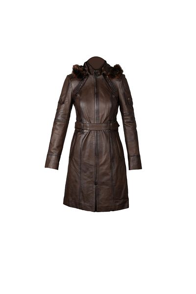 EGE DERİ 100% Genuine Lambskin Hazelnut Brown Fur Hooded Topcoat for Women