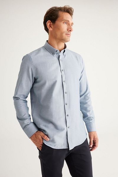 AC&Co / Altınyıldız Classics Oxford-Grau - Bügelleichtes Slim Fit-Hemd aus Baumwolle für Herren