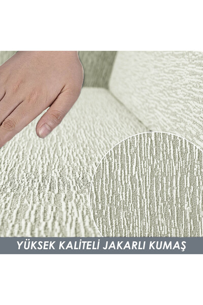 riselerhome Riseler Jakarlı Düz Desen Likralı Esnek Yikanabilir Koltuk Örtüsü 3+3+1+1 Koltuk Takımı