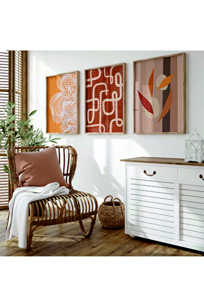 woodhomeworks Ahşap Çerçeveli 3 Lü Soyut Tablo Home Ev Salon Oturma Odası Yat...