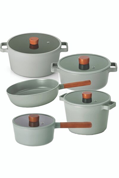 NEOFLAM Fika Gray Aluminum Casting Glass Lid 9 Piece Pot & Pan Set 22 Deep