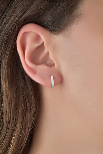 jelux silver Gümüş 925 Ayar 12 Mm Zirkon Taşlı Küpe