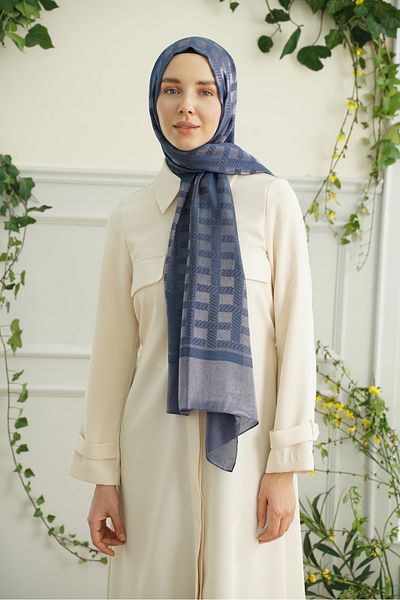 ARMANDA Σάλι με μοτίβο αλυσίδας Princess Series Navy Blue-Powder