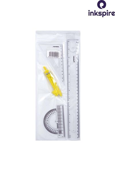 inkspire 30 cm Transparent Jib Ruler Set - 3 Pack with Student Drawing Jibs