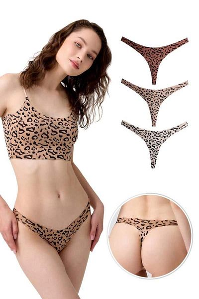 Cottonhill Chiloți tanga de damă cu modele de bază tăiați cu laser - pachet de 3