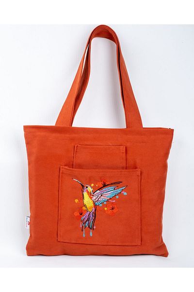 Wings Of Simurg Butikmutik - Чанта и портфейл от плат с бродерия и цип в цвят канела