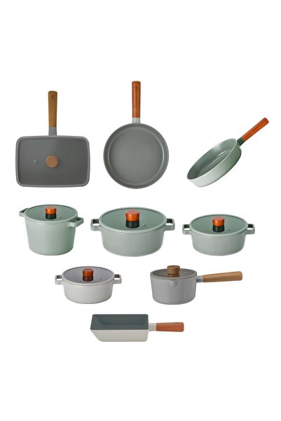 NEOFLAM Fika Gri Alüminyum Döküm Cam Kapaklı 15 Parça Tencere & Tava Seti Gri...