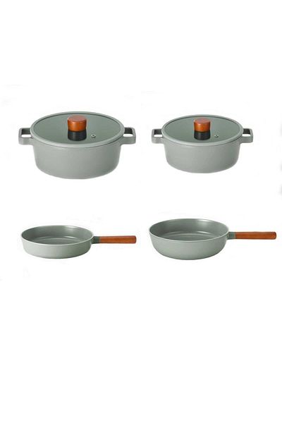 NEOFLAM Fika Aluminum Casting Glass Lid 6 Piece Cookware Set Gray
