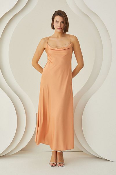 LOYA Silky Jewelled Long Salmon Nightgown