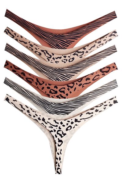 Cottonhill Laser Cut Basic Patterned Women's Thong Panties - Pack of 6