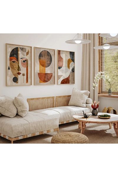 woodhomeworks Ξύλινο πλαίσιο 3 τεμαχίων αφηρημένος πίνακας για το σπίτι Σαλόνι Σαλόνι Υπνοδωμάτιο Διακόσμηση Μπαλκονιού Qmrc45