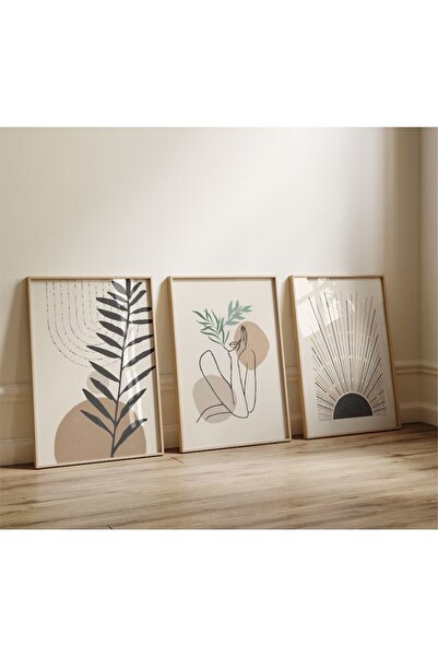 woodhomeworks Ahşap Çerçeveli 3 Lü Soyut Tablo Home Ev Salon Oturma Odası Yat...