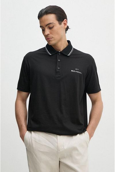 PAUL&SHARK Tricou pentru bărbați cu gât polo negru - bumbac, mânecă scurtă, utilizare zilnică 14311713 -11D