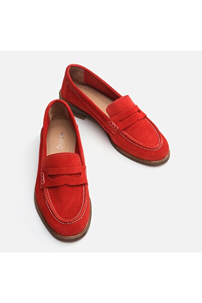 Hotiç Red Genuine Leather Women's Loafer