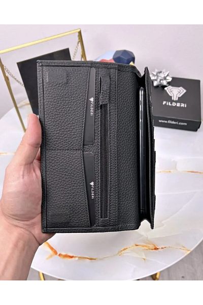 Fil Deri With Phone Compartment - Genuine Leather - Magnetic - Multi-Compartment - Wallet and Card Holder Tumbled Leather 2047