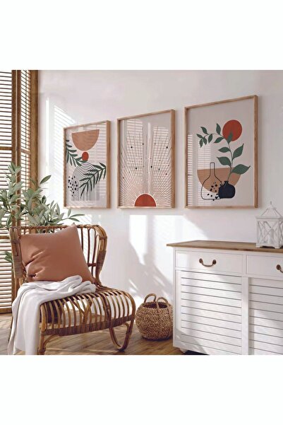 woodhomeworks Ahşap Çerçeveli 3 Lü Soyut Tablo Home Ev Salon Oturma Odası Yat...