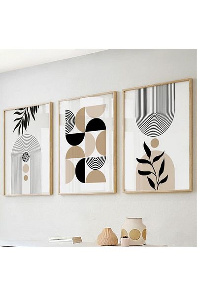 woodhomeworks Ξύλινο πλαίσιο 3 τεμαχίων αφηρημένος πίνακας Σαλόνι σπιτιού Σαλόνι Υπνοδωμάτιο Μπαλκόνι Qmrc45