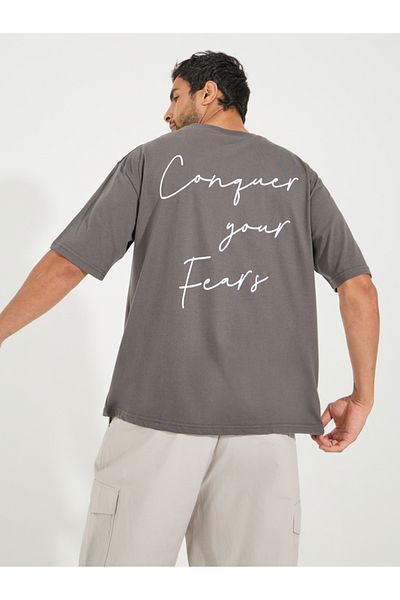 Styli Conquer Your Fear Slogan Print Oversized T-Shirt