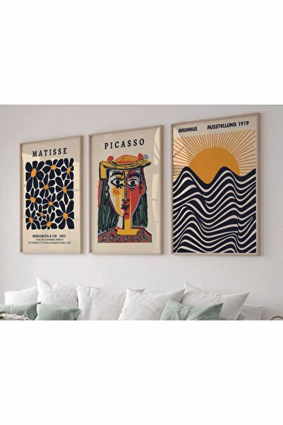 woodhomeworks Ahşap Çerçeveli 3 Lü Soyut Tablo Home Ev Salon Oturma Odası Yat...