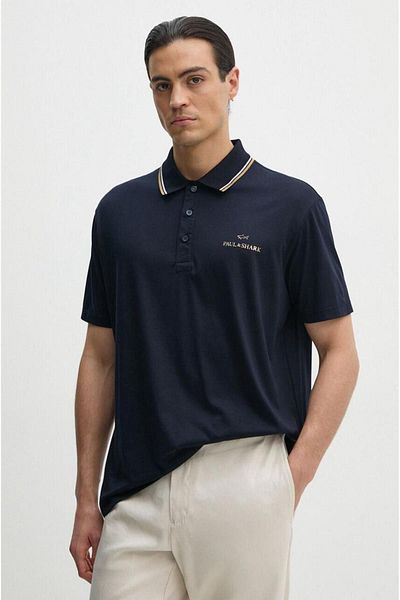 PAUL&SHARK Navy Blue Men's Polo Collar T-shirt - Cotton, Short Sleeve, Daily Use 14311713 -50e