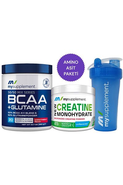MYSUPPLEMENT Amino Acid Pack - Bcaa Glutamine Watermelon 360Gr - Creatine Monohydrate Creatine 125Gr - Gift Shaker