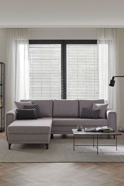 Enza Home Maris Yataklı Köşe Takımı, Sol Köşe, Kadife Dokulu - Bej