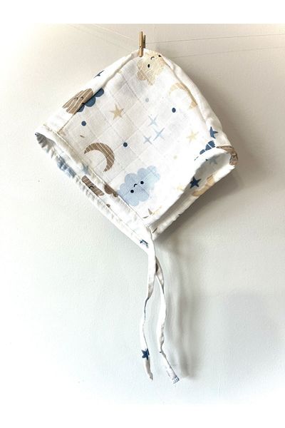runbaby 3-9 Months Baby Bonnet - Single Layer Muslin, Double Sided - Cloud