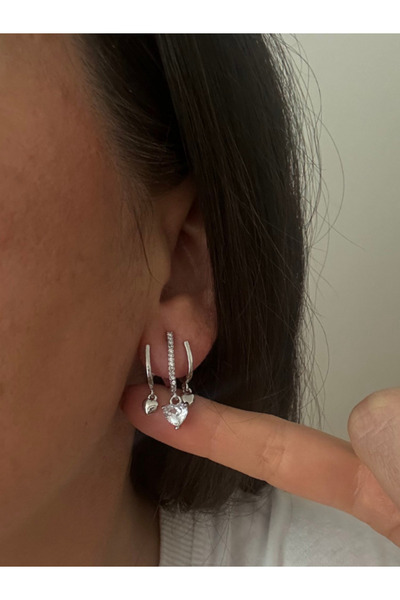 bijutericim Set of 3 Hanging Heart Earrings