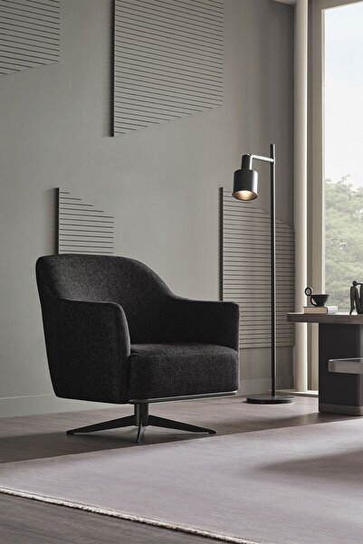 Enza Home Marion Berjer, Döner Ayaklı, Keten Dokulu - Siyah