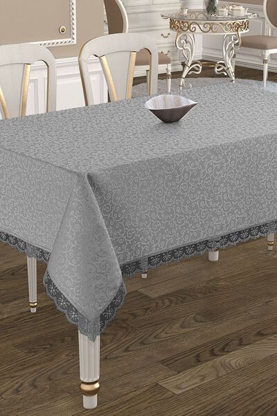 Çt Çeyizci Tekstil Față de masă franceză dantelă rezistentă la pete 160x220cm - față de masă gri