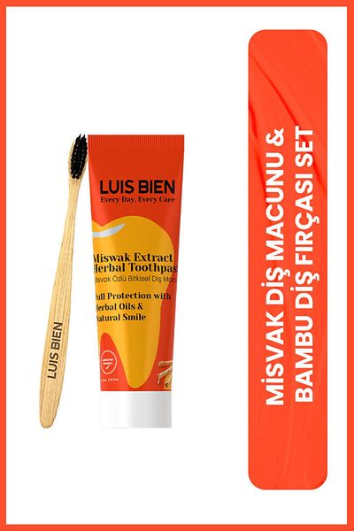 Luis Bien Miswak and Bamboo Toothbrush Set - 50ml Natural and Healthy Teeth Whitening