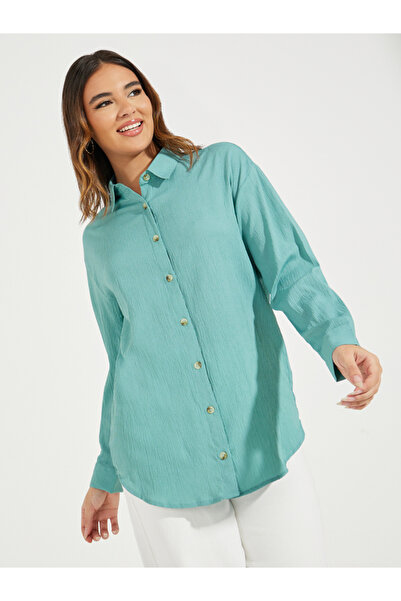 Styli قميص طويل منقوش كبير الحجم مع أزرار