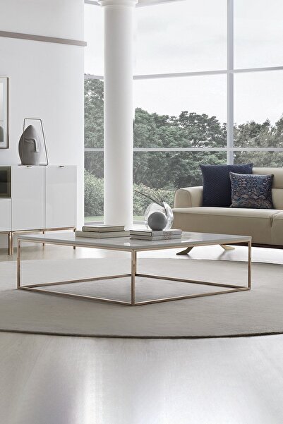 Enza Home Legato Kare Metal Orta Sehpa - Beyaz/gold