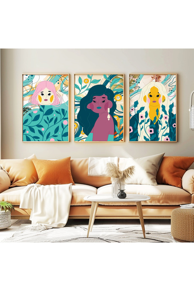 wudie Pictură decorativă din 3 piese, cu cadru din lemn, pictură abstractă, p...