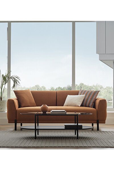 Enza Home Terra 2,5'lu Koltuk, Kadife Dokulu - Açık Kiremit