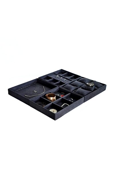 İsdeksan طقم حامل مجوهرات من أنثراسايت ملون مكون من 4 قطع منظم للدرج