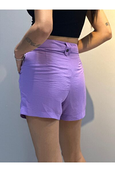 CAN ÇAPAR Kadın Yüksek Bel Düğme Detaylı Pamuk-Elastan Şort