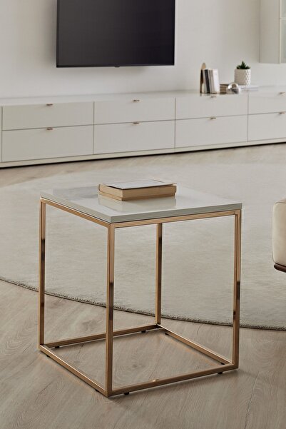 Enza Home Legato Kare Metal Yan Sehpa - Beyaz/gold