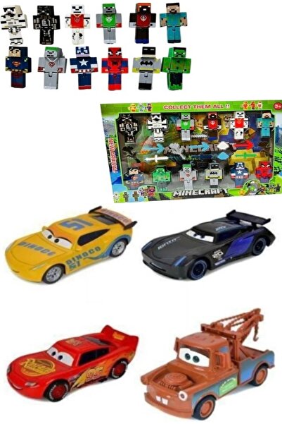 Retoys Şimşek Mcquenn Metal Çek Bırak Arabalar+12'li Süper Kahramanlar Yapı F...
