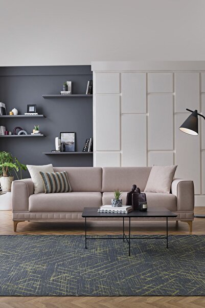 Enza Home Pavia 3'lü Yataklı Koltuk, Kadife Dokulu - Kemik