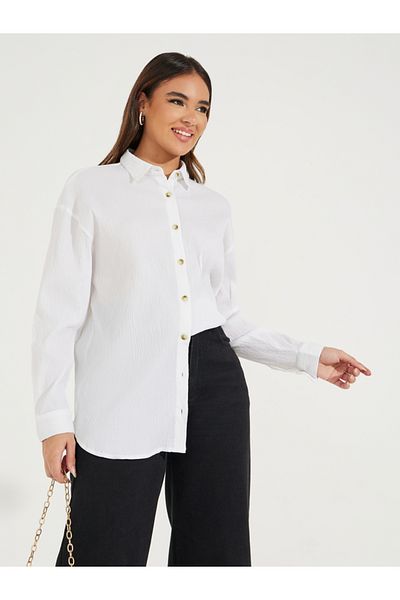 Styli Oversized Textured Longline Shirt with Buttons
