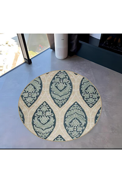 Rugs Modern Halı Beige Theme Floral Patterned Round Woven Base Vintage Decora...