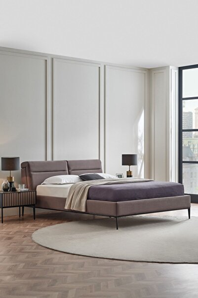 Enza Home Riga Modern Klasik Çift Kişilik Başlıklı Karyola - Gri