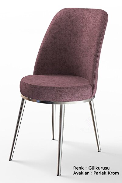 Canisa Concept Dexa Serisi Gül Kurusu Renk Sandalye Mutfak Sandalyesi, Yemek Sandalyesi Ayaklar Parlak Krom